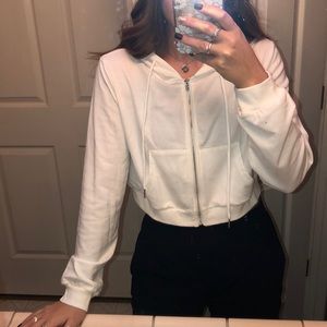 Cropped white zip up